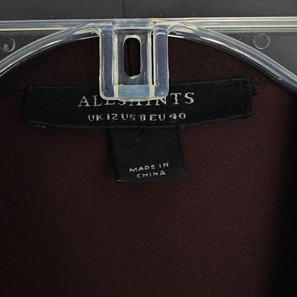 All Saints Abi Sleeve Draped Wrap Over Top Size 8 Purple V-Neck Silky Blouse - Picture 9 of 12